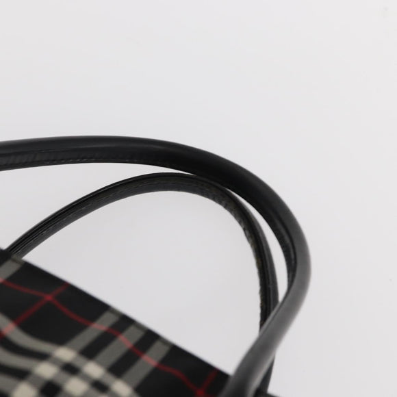 BURBERRY Nova Check Blue Label Tote Bag Nylon Black Silver Auth 159190