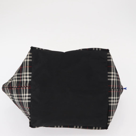 BURBERRY Nova Check Blue Label Tote Bag Nylon Black Silver Auth 159190