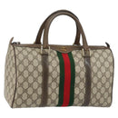 GUCCI GG Supreme Web Sherry Line Boston Bag PVC Beige Gold 378 02 07 Auth 159211-1