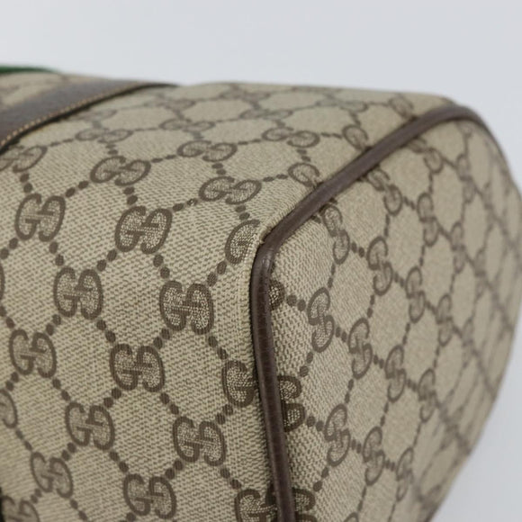 GUCCI GG Supreme Web Sherry Line Boston Bag PVC Beige Gold 378 02 07 Auth 159211