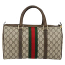 GUCCI GG Supreme Web Sherry Line Boston Bag PVC Beige Gold 378 02 07 Auth 159211-3
