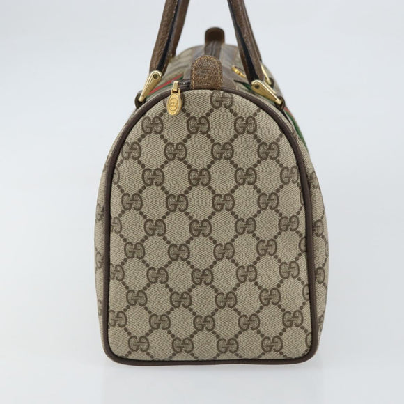 GUCCI GG Supreme Web Sherry Line Boston Bag PVC Beige Gold 378 02 07 Auth 159211