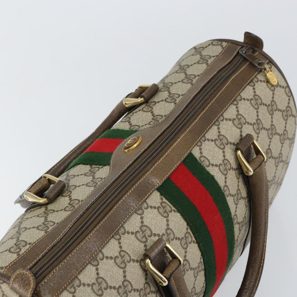 GUCCI GG Supreme Web Sherry Line Boston Bag PVC Beige Gold 378 02 07 Auth 159211