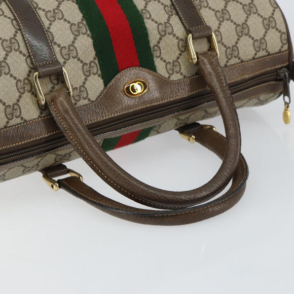 GUCCI GG Supreme Web Sherry Line Boston Bag PVC Beige Gold 378 02 07 Auth 159211