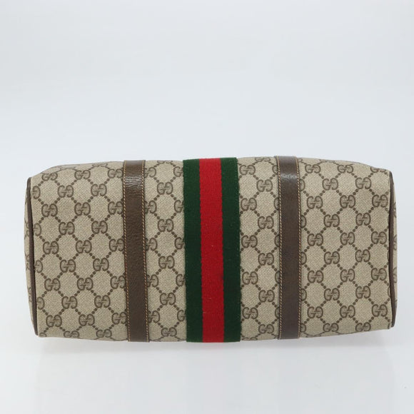 GUCCI GG Supreme Web Sherry Line Boston Bag PVC Beige Gold 378 02 07 Auth 159211