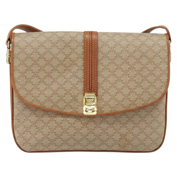 CELINE Macadam Canvas Shoulder Bag PVC Beige Gold Auth 159212