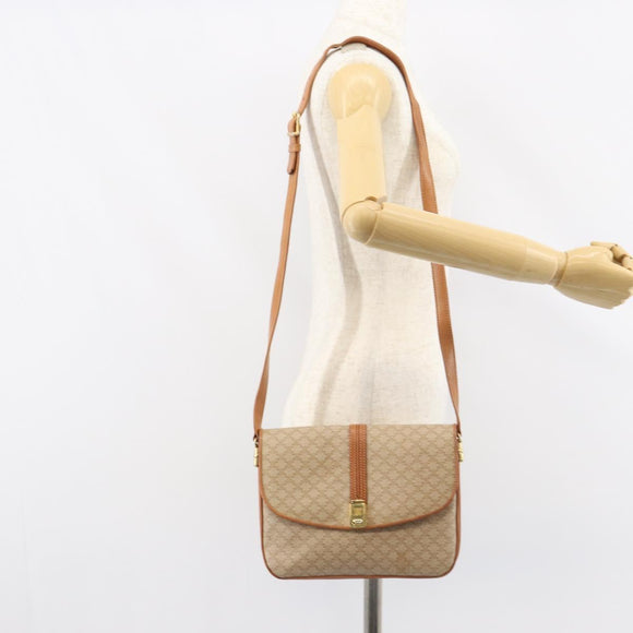 CELINE Macadam Canvas Shoulder Bag PVC Beige Gold Auth 159212