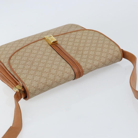 CELINE Macadam Canvas Shoulder Bag PVC Beige Gold Auth 159212