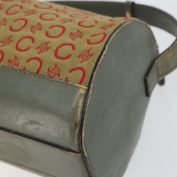CELINE C Macadam Canvas Shoulder Bag Khaki Gold Auth 159213