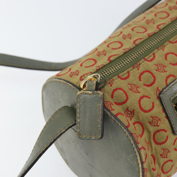CELINE C Macadam Canvas Shoulder Bag Khaki Gold Auth 159213