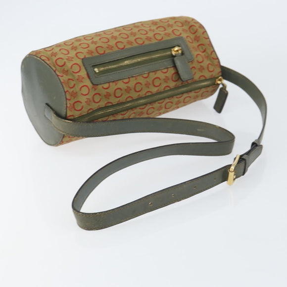 CELINE C Macadam Canvas Shoulder Bag Khaki Gold Auth 159213