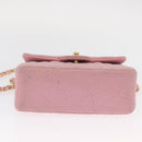 CHANEL Mini Matelasse 17 Chain Shoulder Bag Cotton Pink Gold CC Auth 159216-7