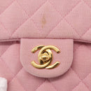 CHANEL Mini Matelasse 17 Chain Shoulder Bag Cotton Pink Gold CC Auth 159216-18