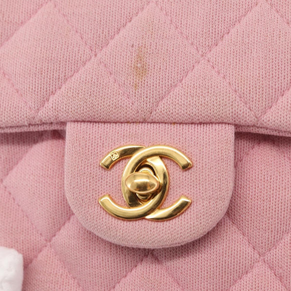 CHANEL Mini Matelasse 17 Chain Shoulder Bag Cotton Pink Gold CC Auth 159216