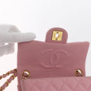 CHANEL Mini Matelasse 17 Chain Shoulder Bag Cotton Pink Gold CC Auth 159216-20