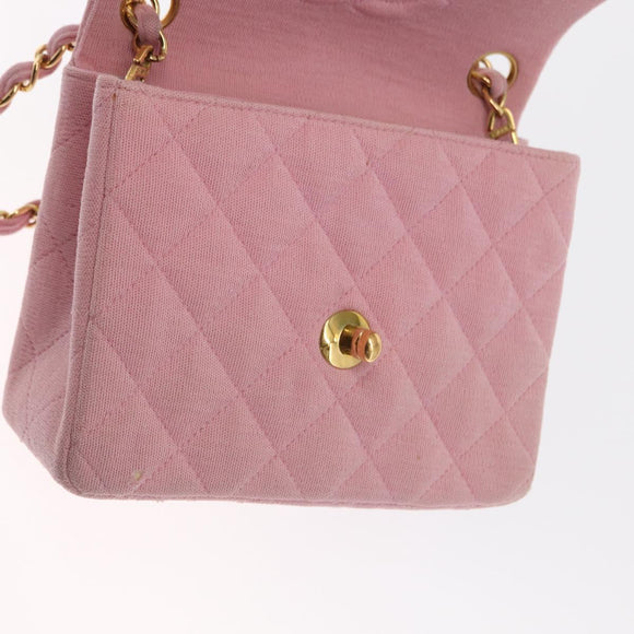 CHANEL Mini Matelasse 17 Chain Shoulder Bag Cotton Pink Gold CC Auth 159216