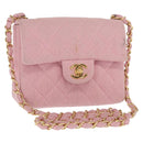 CHANEL Mini Matelasse 17 Chain Shoulder Bag Cotton Pink Gold CC Auth 159216-1