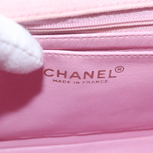 CHANEL Mini Matelasse 17 Chain Shoulder Bag Cotton Pink Gold CC Auth 159216