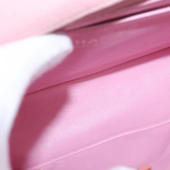 CHANEL Mini Matelasse 17 Chain Shoulder Bag Cotton Pink Gold CC Auth 159216