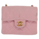 CHANEL Mini Matelasse 17 Chain Shoulder Bag Cotton Pink Gold CC Auth 159216-13