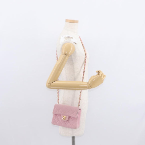 CHANEL Mini Matelasse 17 Chain Shoulder Bag Cotton Pink Gold CC Auth 159216