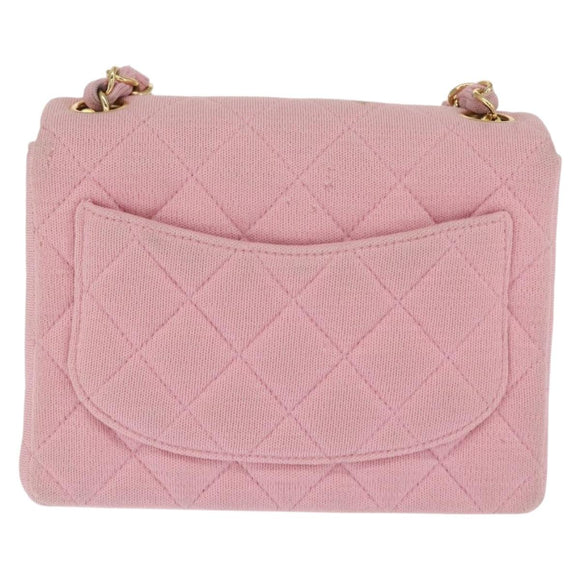 CHANEL Mini Matelasse 17 Chain Shoulder Bag Cotton Pink Gold CC Auth 159216