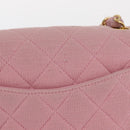 CHANEL Mini Matelasse 17 Chain Shoulder Bag Cotton Pink Gold CC Auth 159216-3