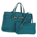 GUCCI Horsebit Hand Bag Leather 2way Turquoise Blue Gold Auth 159226V-1