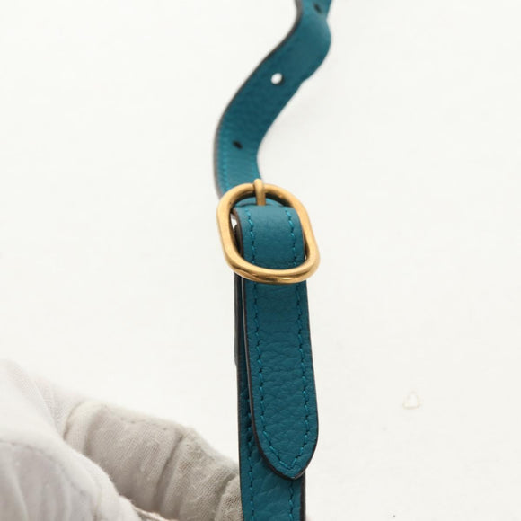 GUCCI Horsebit Hand Bag Leather 2way Turquoise Blue Gold Auth 159226V