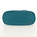 GUCCI Horsebit Hand Bag Leather 2way Turquoise Blue Gold Auth 159226V-5