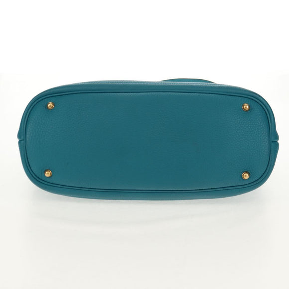 GUCCI Horsebit Hand Bag Leather 2way Turquoise Blue Gold Auth 159226V