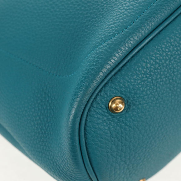 GUCCI Horsebit Hand Bag Leather 2way Turquoise Blue Gold Auth 159226V