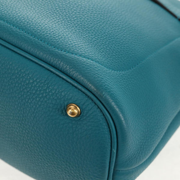 GUCCI Horsebit Hand Bag Leather 2way Turquoise Blue Gold Auth 159226V