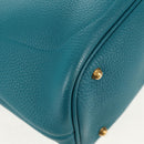 GUCCI Horsebit Hand Bag Leather 2way Turquoise Blue Gold Auth 159226V-18