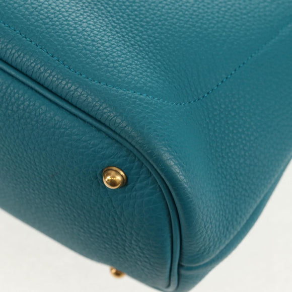 GUCCI Horsebit Hand Bag Leather 2way Turquoise Blue Gold Auth 159226V