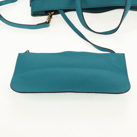 GUCCI Horsebit Hand Bag Leather 2way Turquoise Blue Gold Auth 159226V