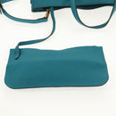 GUCCI Horsebit Hand Bag Leather 2way Turquoise Blue Gold Auth 159226V-21