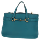 GUCCI Horsebit Hand Bag Leather 2way Turquoise Blue Gold Auth 159226V-13