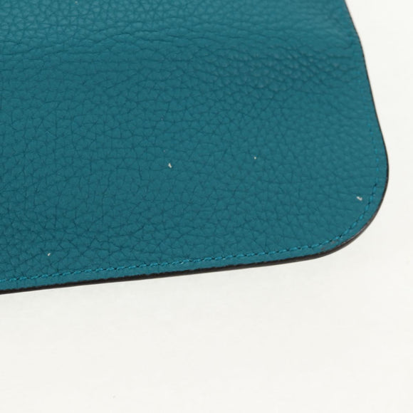 GUCCI Horsebit Hand Bag Leather 2way Turquoise Blue Gold Auth 159226V