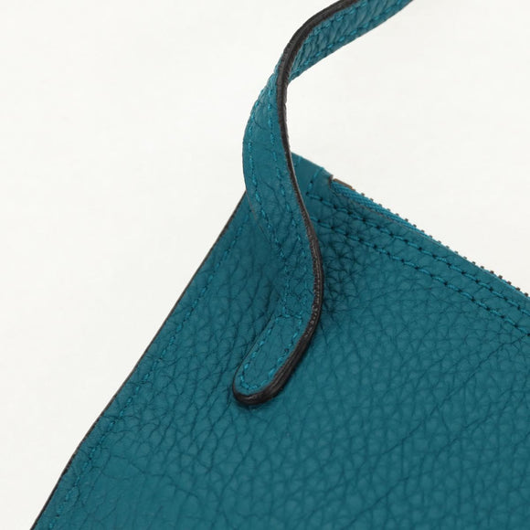 GUCCI Horsebit Hand Bag Leather 2way Turquoise Blue Gold Auth 159226V