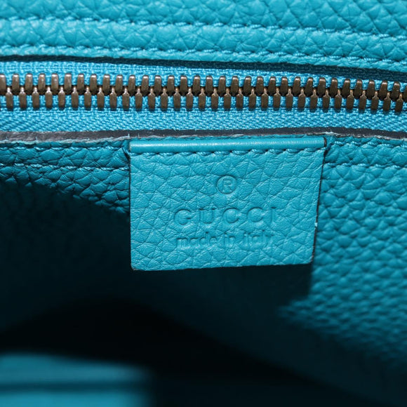 GUCCI Horsebit Hand Bag Leather 2way Turquoise Blue Gold Auth 159226V