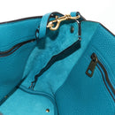 GUCCI Horsebit Hand Bag Leather 2way Turquoise Blue Gold Auth 159226V-27