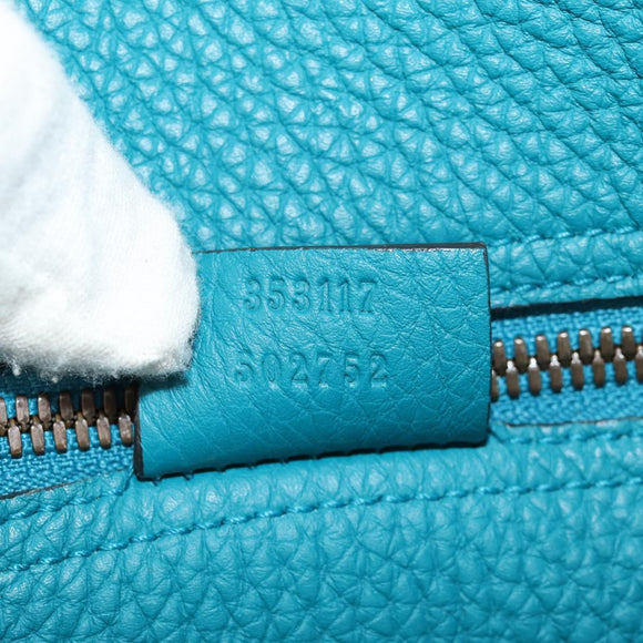 GUCCI Horsebit Hand Bag Leather 2way Turquoise Blue Gold Auth 159226V