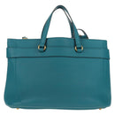 GUCCI Horsebit Hand Bag Leather 2way Turquoise Blue Gold Auth 159226V-2