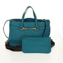 GUCCI Horsebit Hand Bag Leather 2way Turquoise Blue Gold Auth 159226V-12