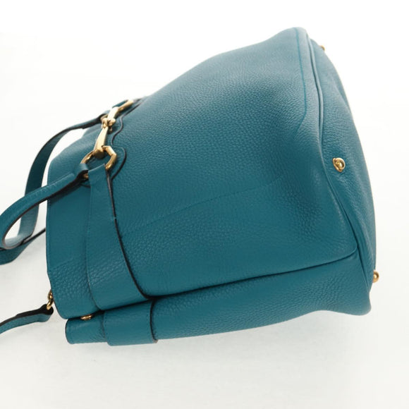 GUCCI Horsebit Hand Bag Leather 2way Turquoise Blue Gold Auth 159226V