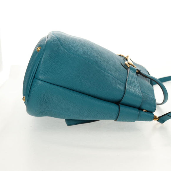 GUCCI Horsebit Hand Bag Leather 2way Turquoise Blue Gold Auth 159226V