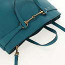 GUCCI Horsebit Hand Bag Leather 2way Turquoise Blue Gold Auth 159226V-6