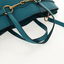 GUCCI Horsebit Hand Bag Leather 2way Turquoise Blue Gold Auth 159226V-7