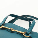 GUCCI Horsebit Hand Bag Leather 2way Turquoise Blue Gold Auth 159226V-14